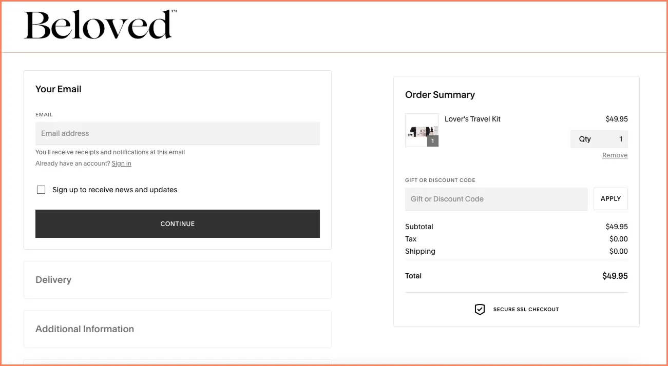 beloved checkout page example