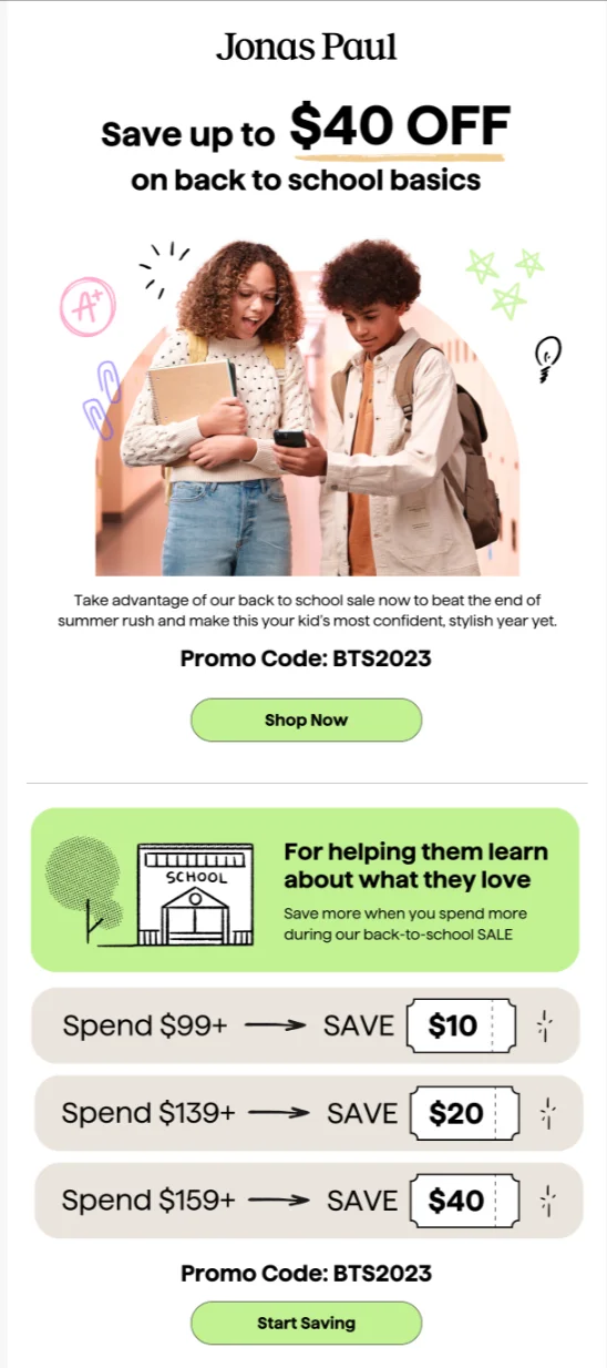 Early access back to school sale from Jonas Paul