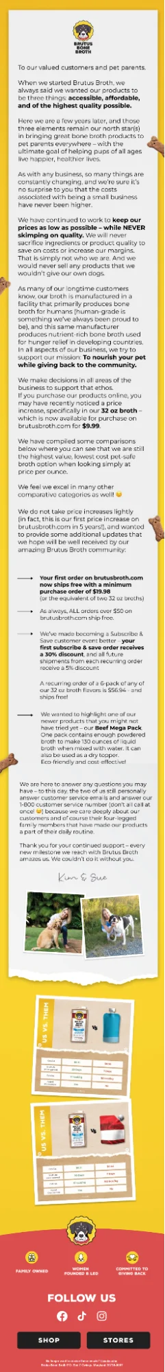 Policy update email from an eCommerce pet store