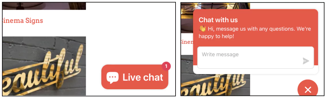 Live chat widget eCommerce website