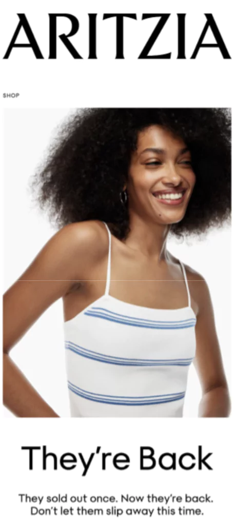 back in stock email example