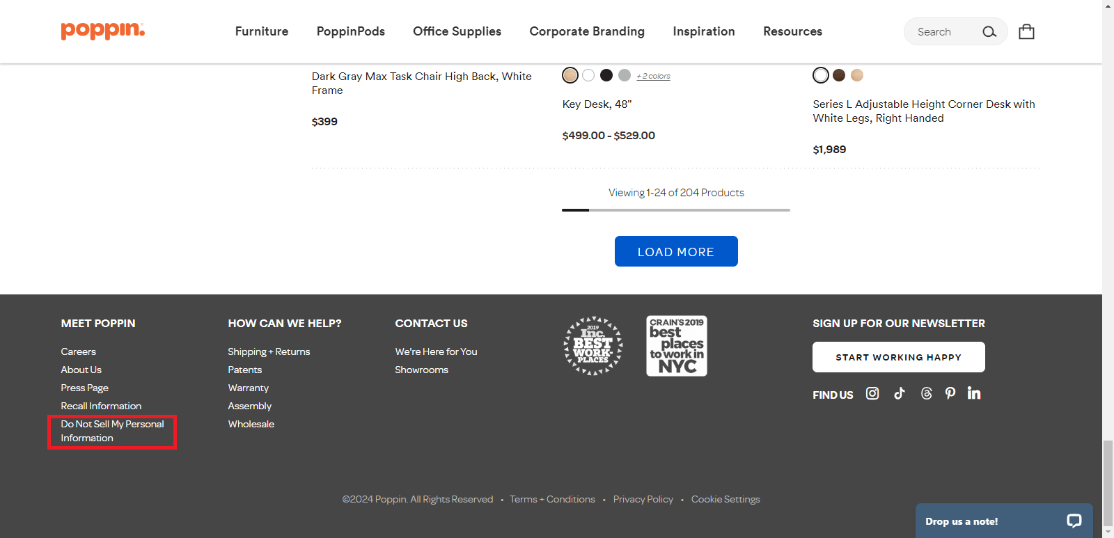 Poppin increasing trust, by displaying an option to control what's done with the user's data