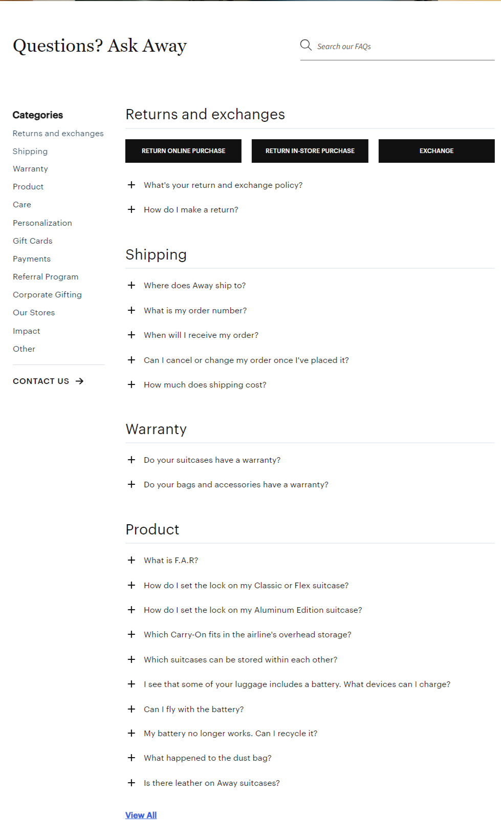 Away clear FAQ page on policy, that increases trust and session duration