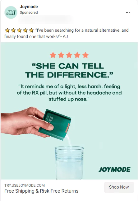 eCommerce retargeting ad: Use social proof