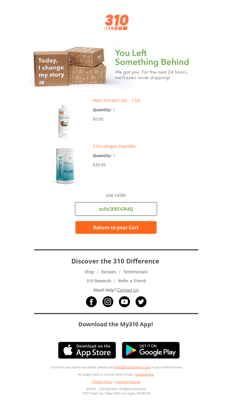 eCommerce remarketing email example: cart recovery