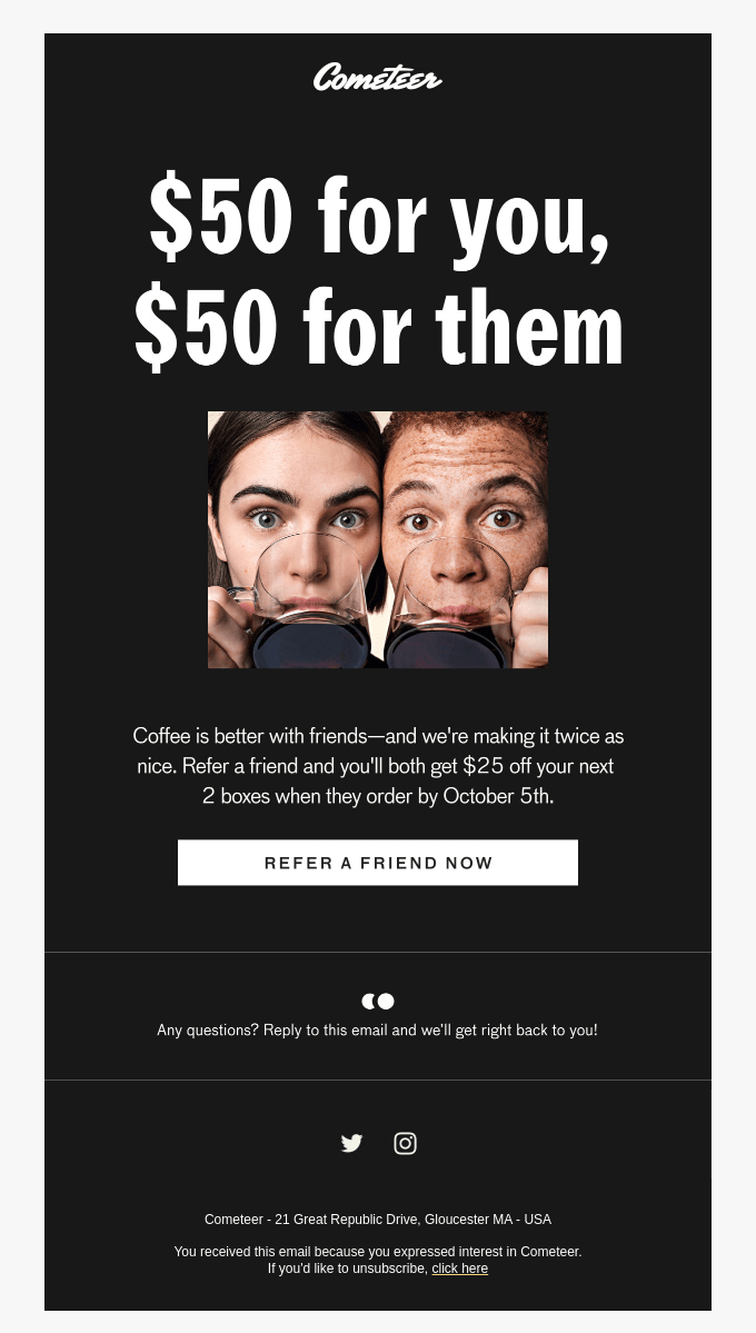 eCommerce lead generation strategy: Referral marketing email