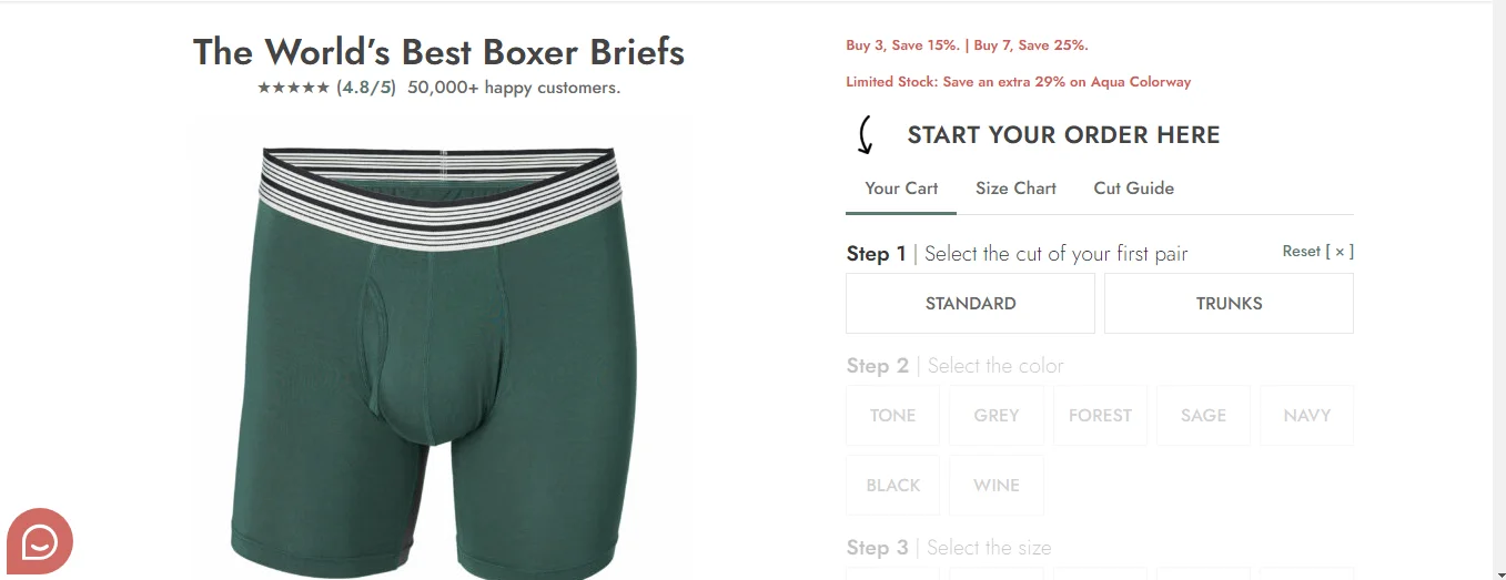 How to Boost eCommerce landing page conversions - An ideal above the fold section from an eCommerce landing page that helps guide users
