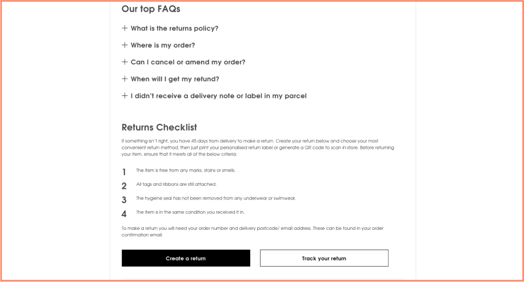 How Missguided shows its FAQs