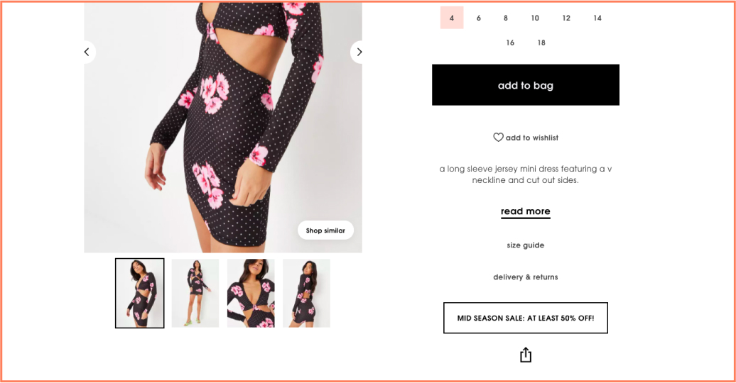 How Missguided shows its shipping information