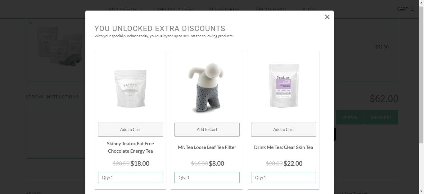 Skinnyteatox Upsell Pop-up Nudge - nudge marketing examples