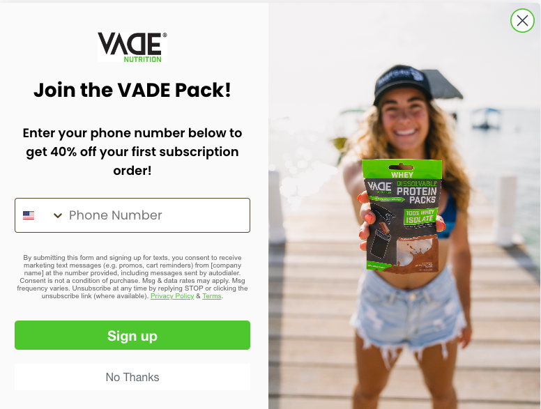 Vade Nutrition discount nudging example