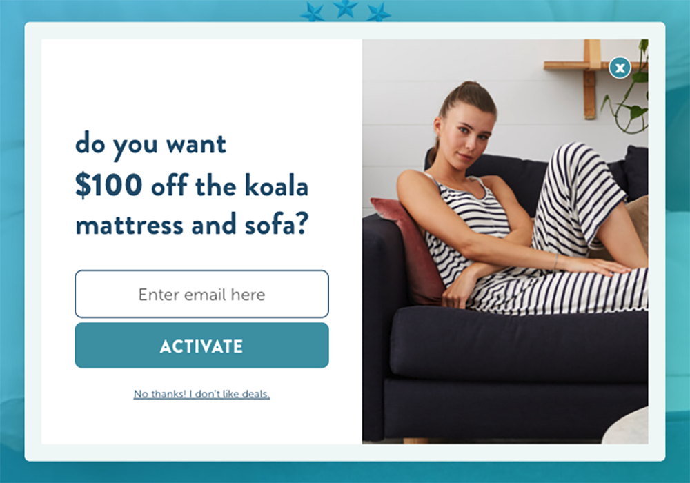 Koala’s Exit-Intent Overlay - nudge marketing examples