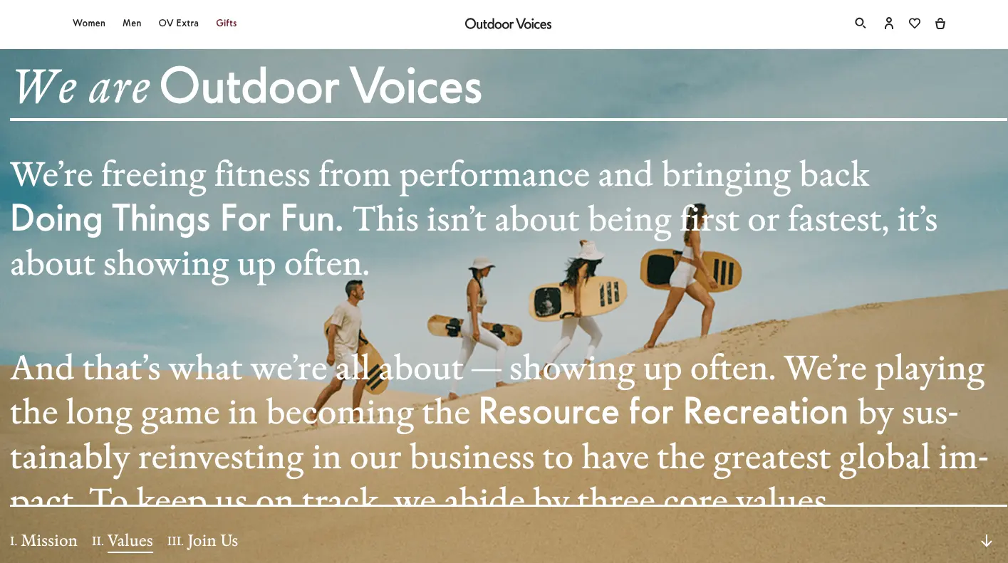 Outdoor Voices clearly states their mission to improve returns on ad spend