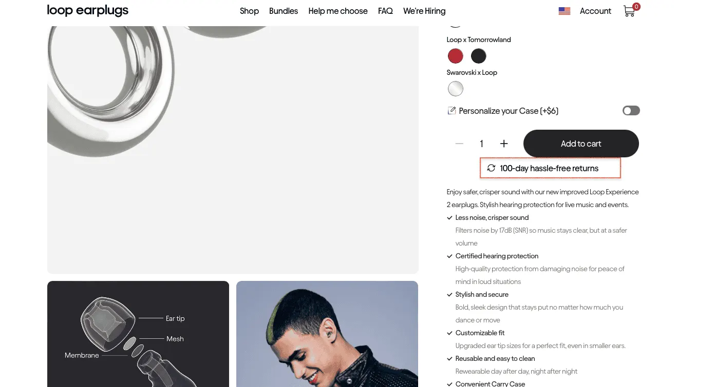 loop ear plugs product page example