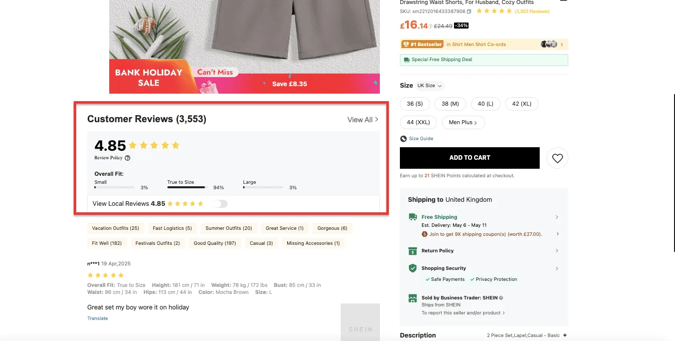 Shein Product Page Example