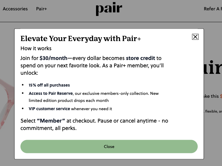 pair eyewear tiered discount example