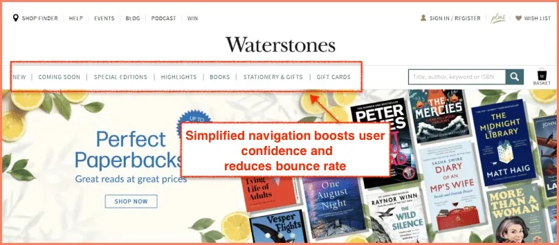 waterstones product listing page example