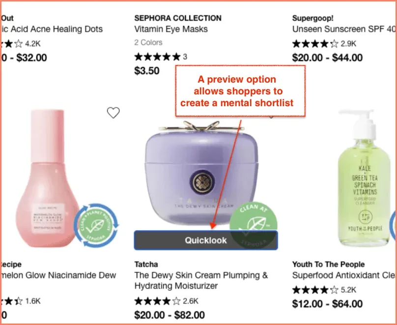 sephora product listing page example