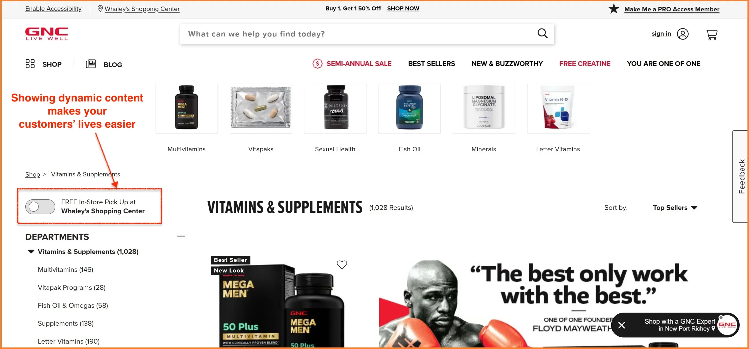GNC product listing page example