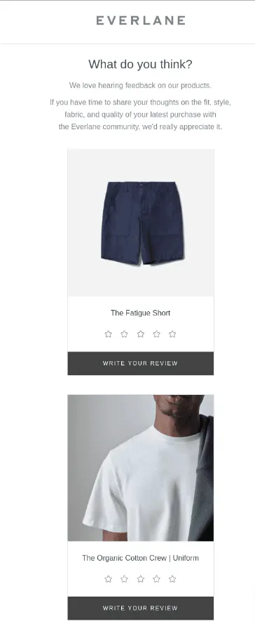 everlane post purchase email example
