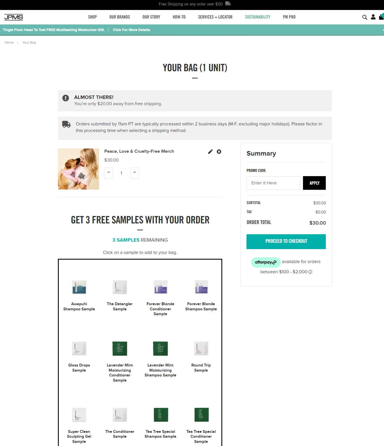 John Paul Mitchell cart page template