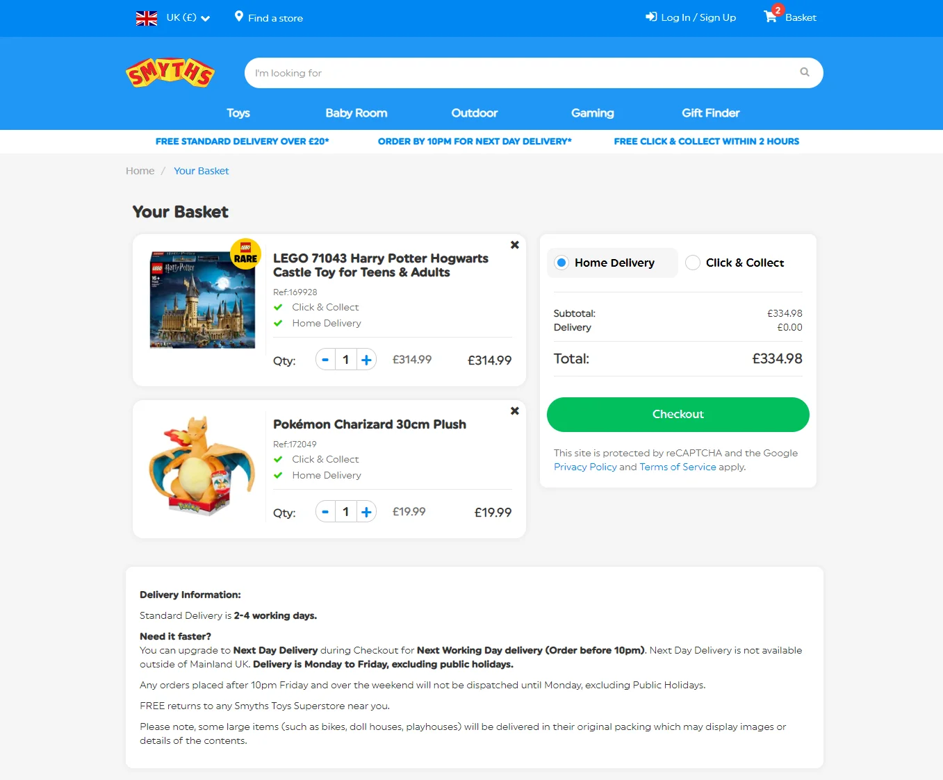 Smyths eCommerce shopping cart design