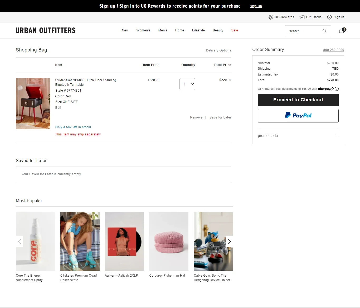 Urban Outfitters cart page template