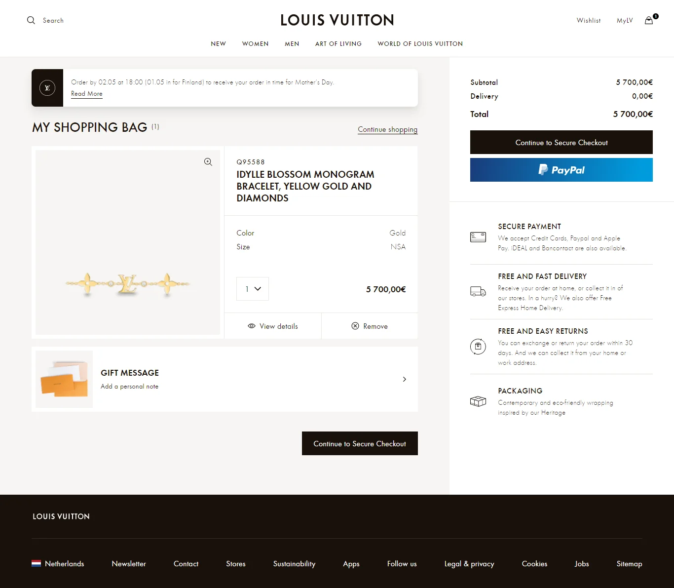 Louis Vuitton cart page recommendations