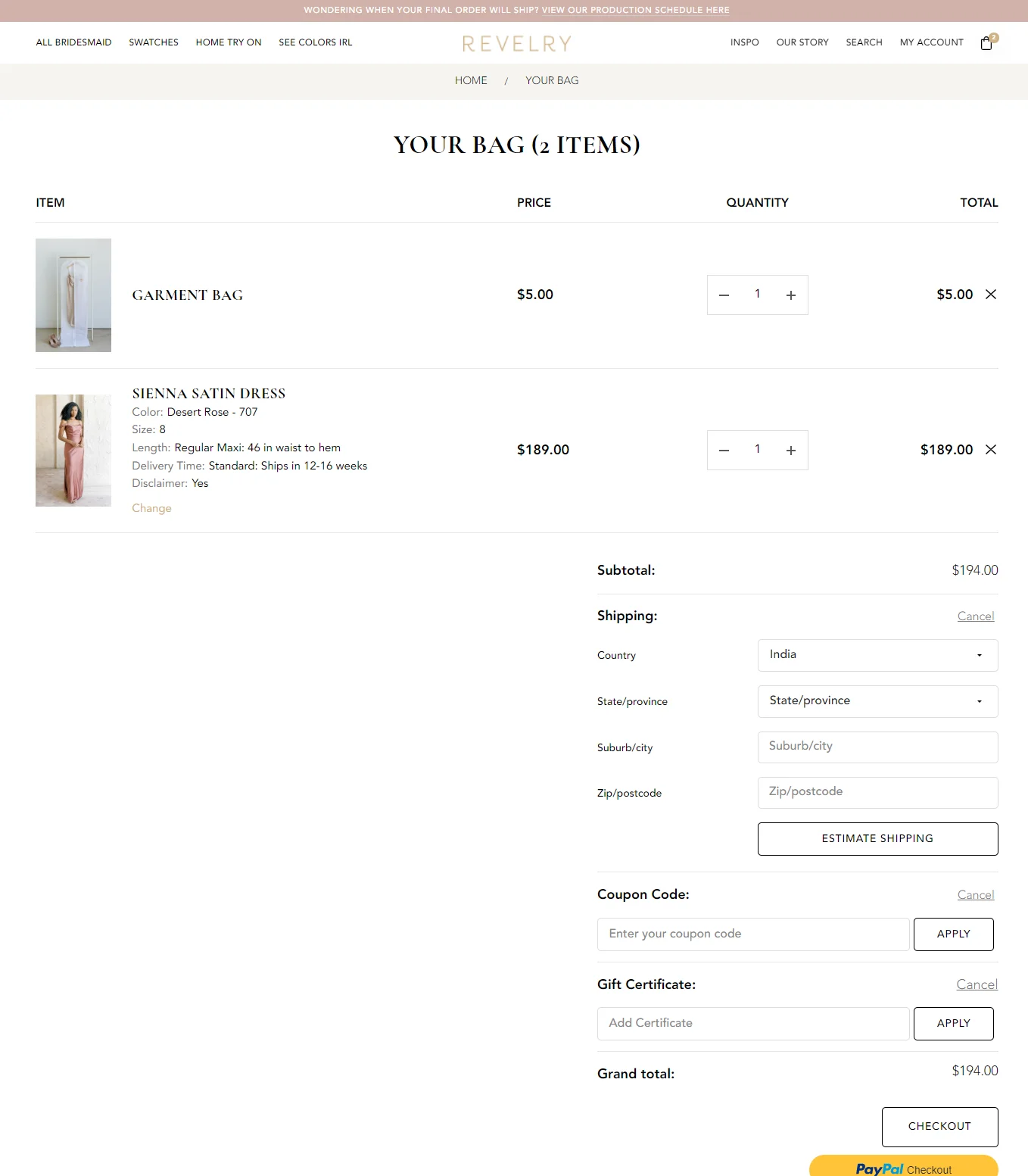 Revelry eCommerce cart design example