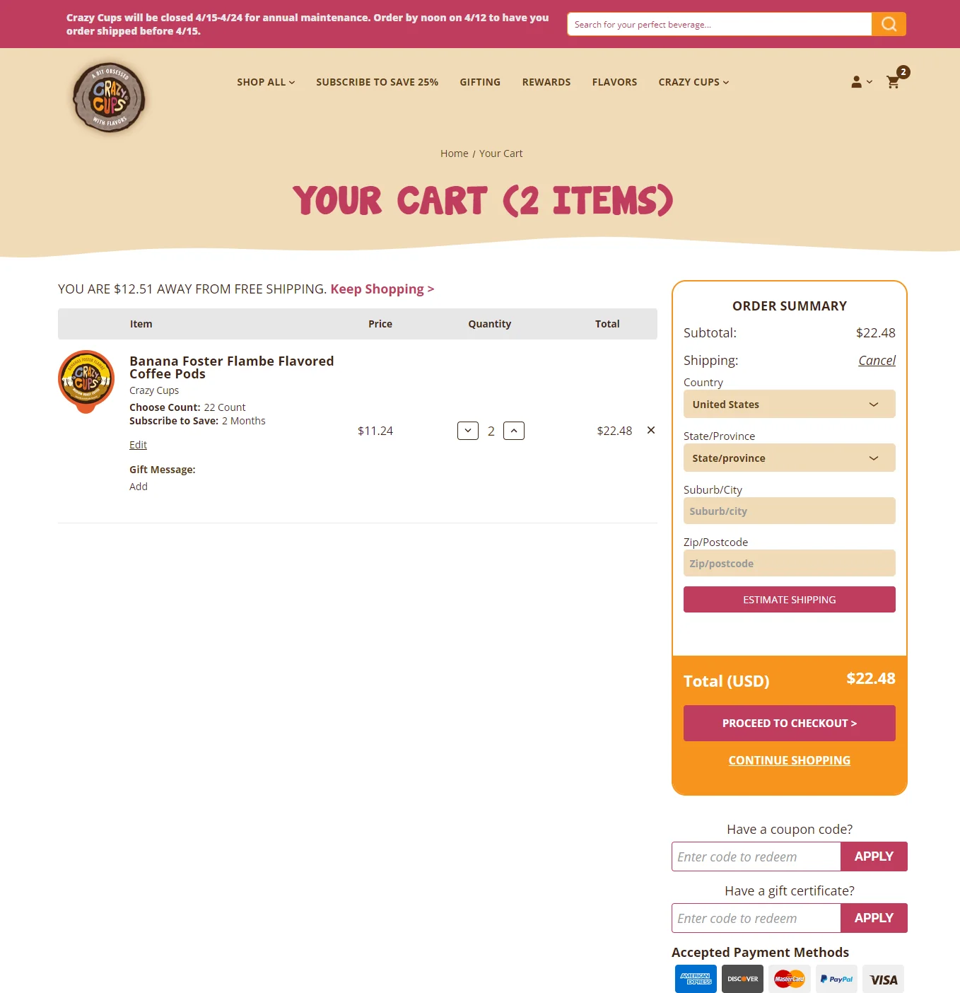 Crazy Cups cart UI design example
