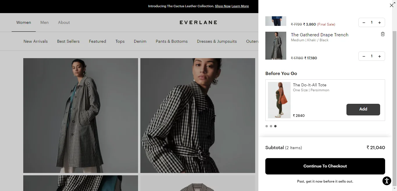 Everlane cart preview design example