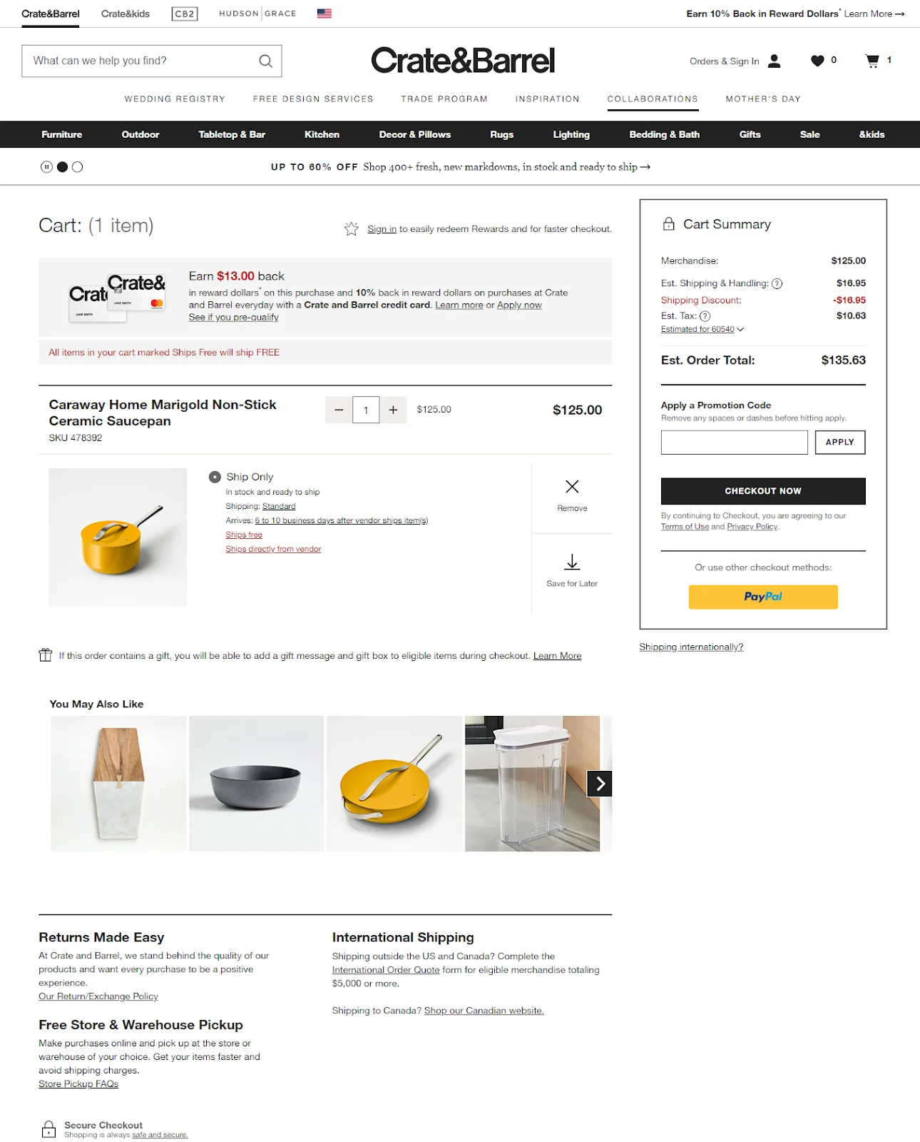 Crate & Barrel cart page template