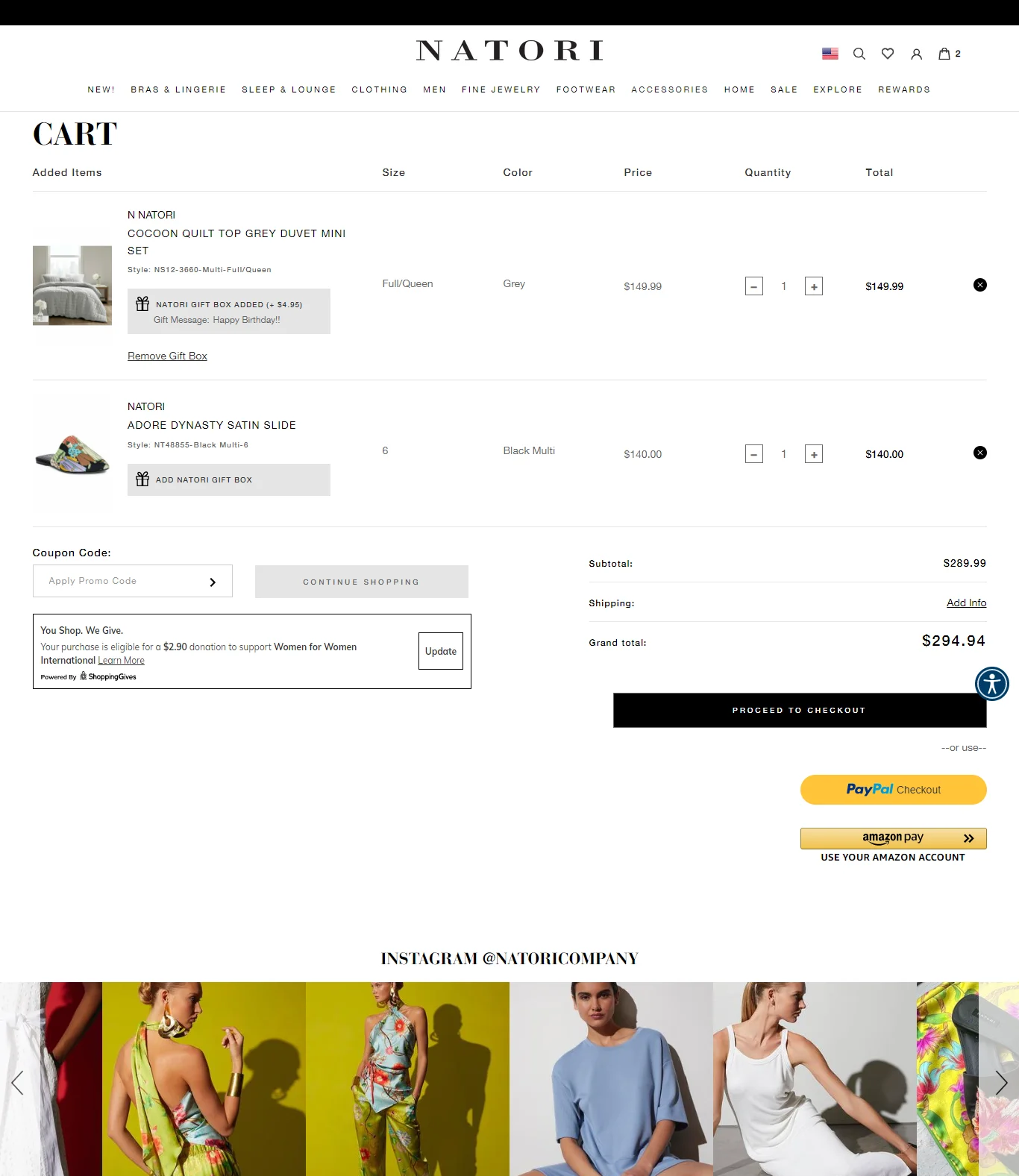 Natori cart page design example