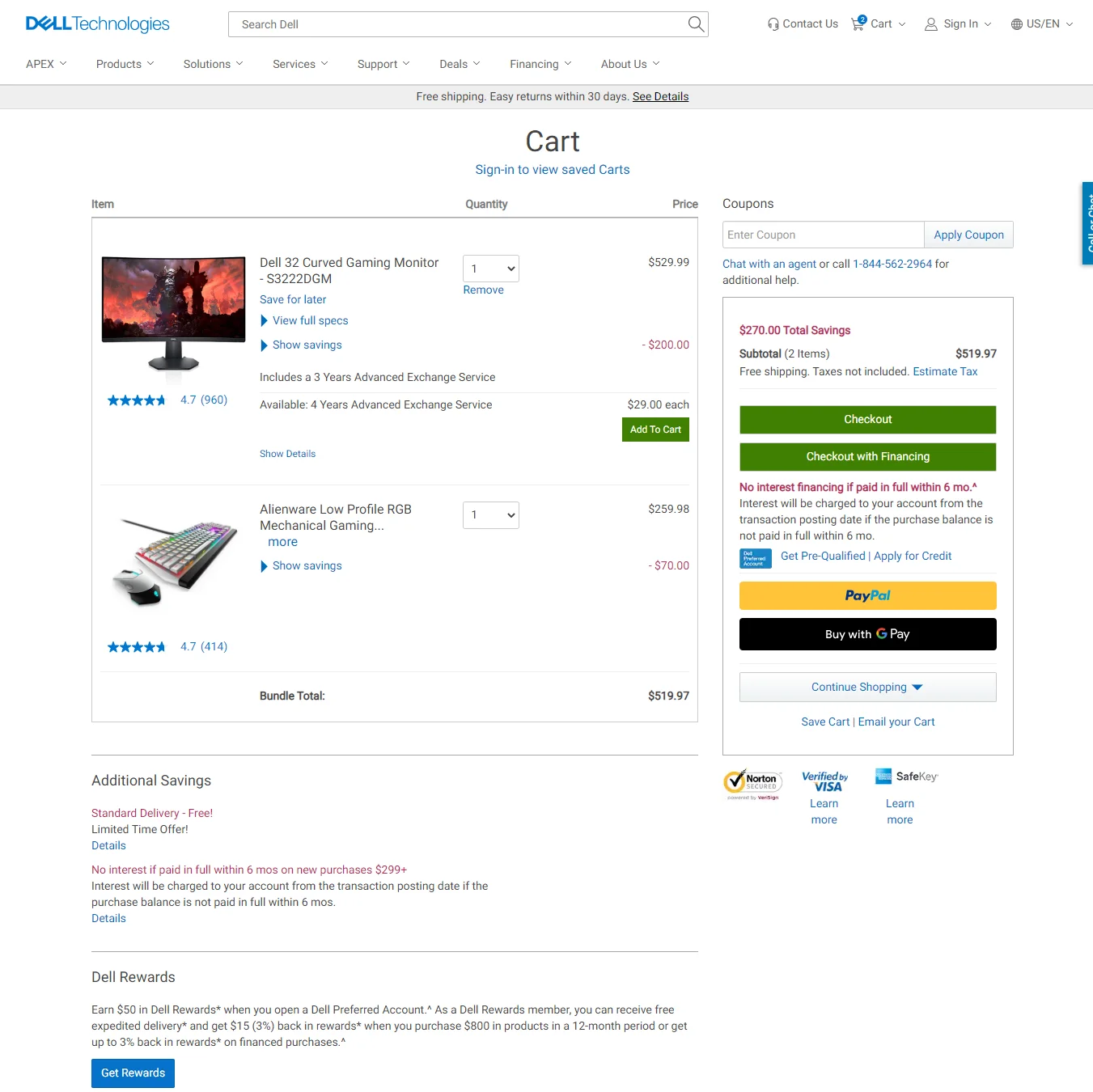 Dell shopping cart UI design