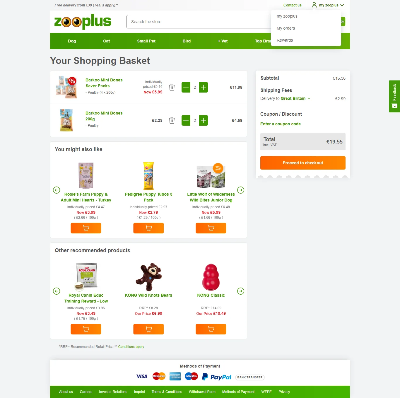 Zooplus shopping cart template
