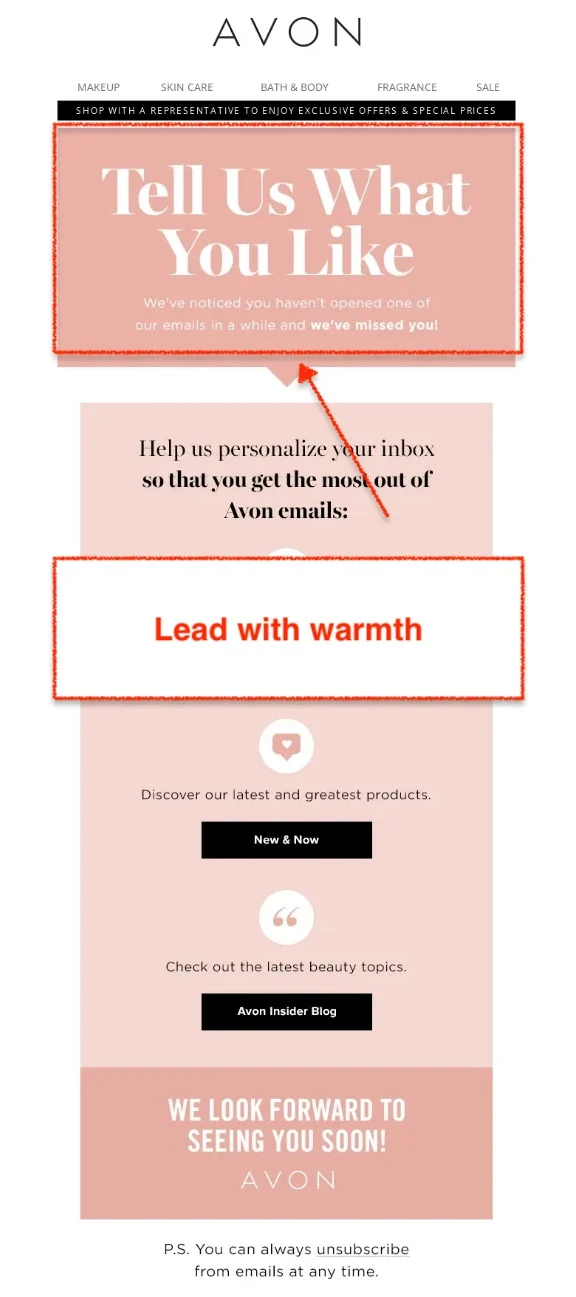 avon beauty email example