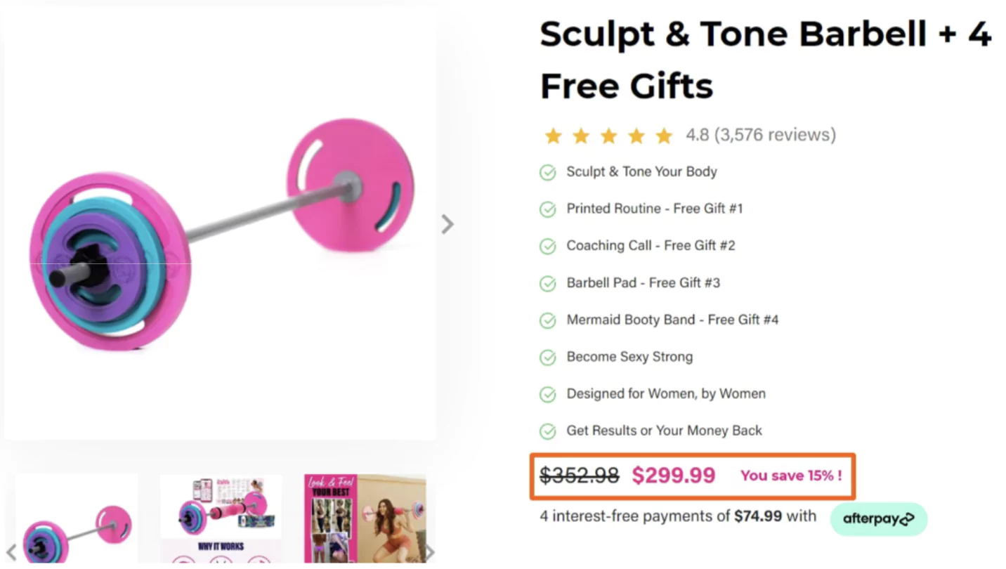 Discount offer on products on product page