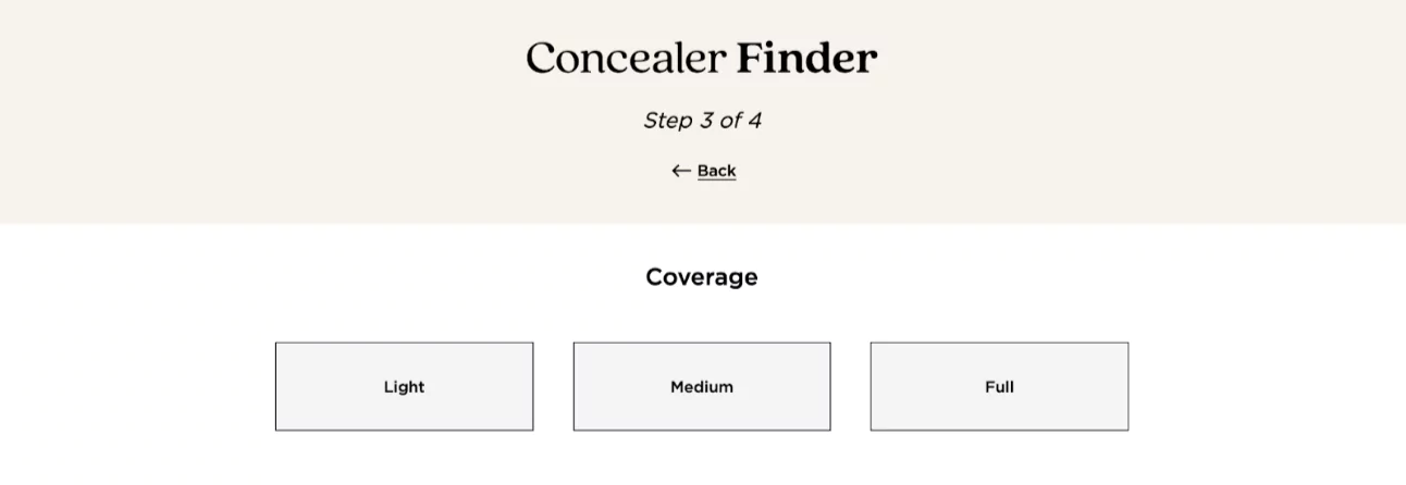 Product quiz on ecommerce website