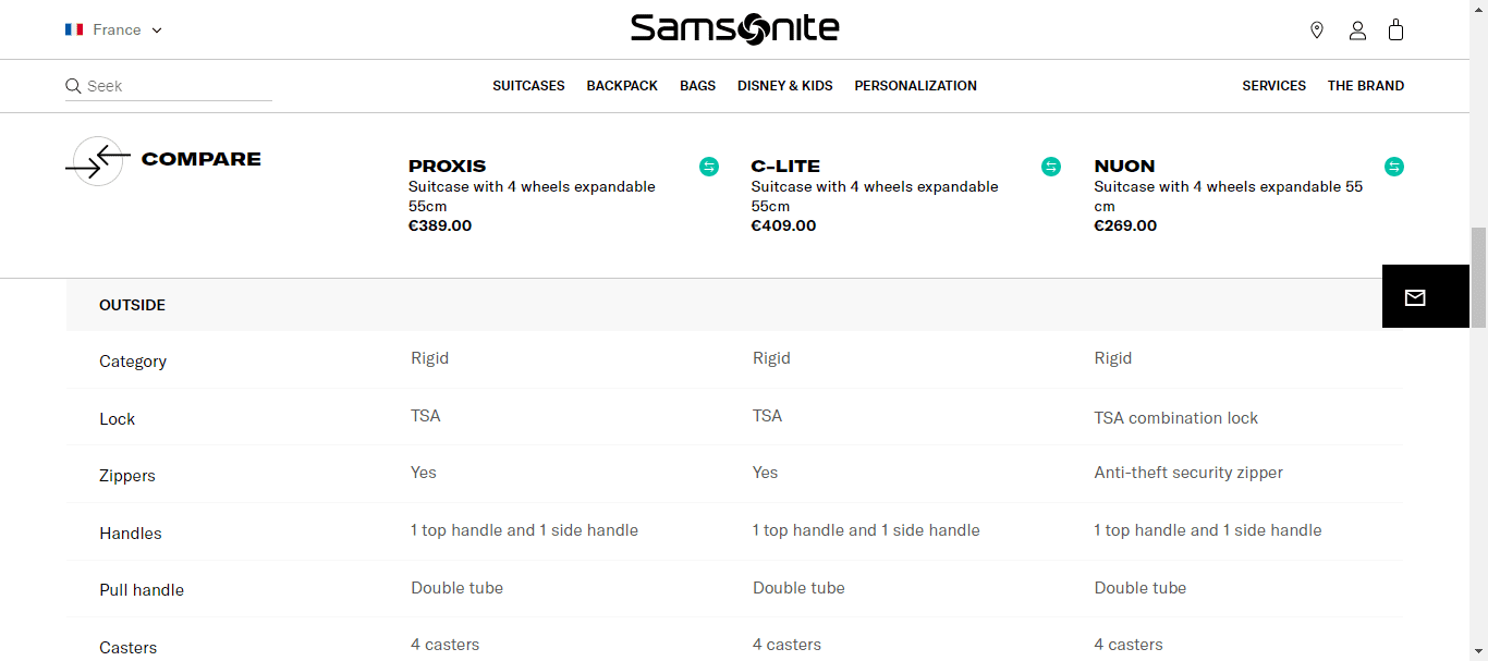Product comparison chart: sticky header