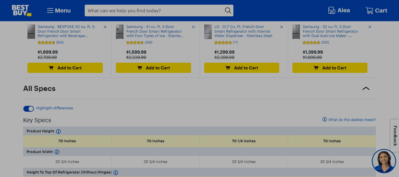 product comparison chart: Highlight differences