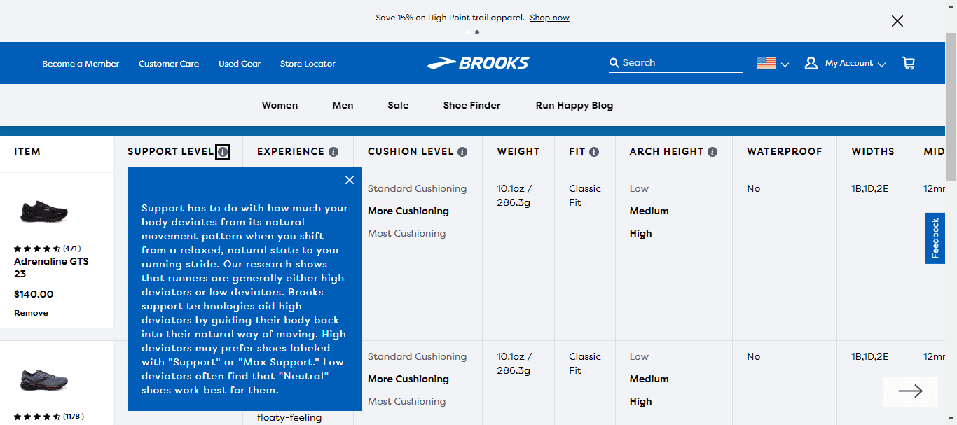 Product comparison design: Information icons