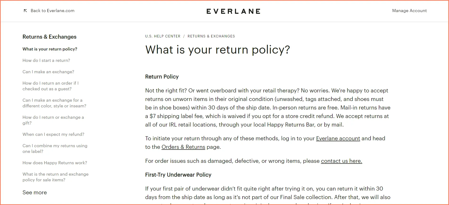 everlane job return policy example