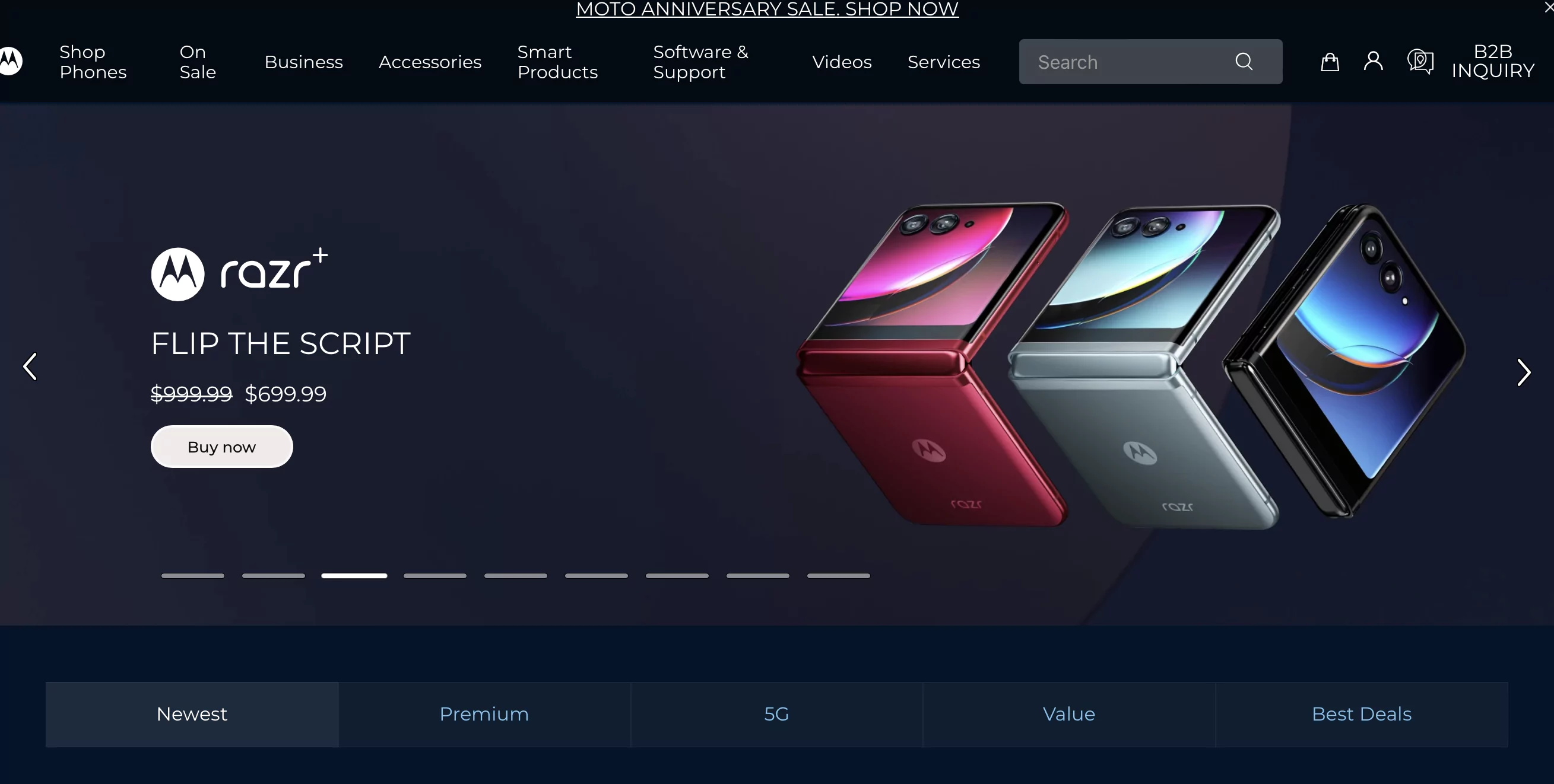 First fold of an electronics ecommerce website 