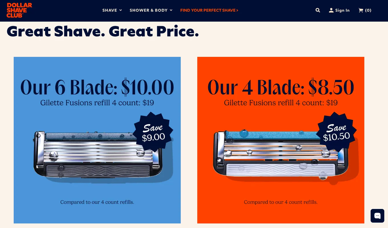 AI in ecommerce examples featuring Dollar Shave Club using AI to make relevant recommendations