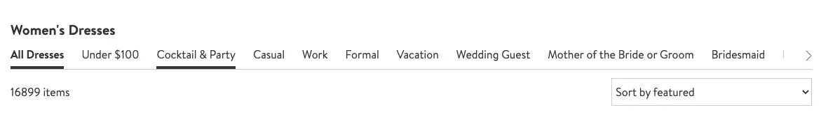 nordstrom shows sub-categories in the form of linked and underlined text