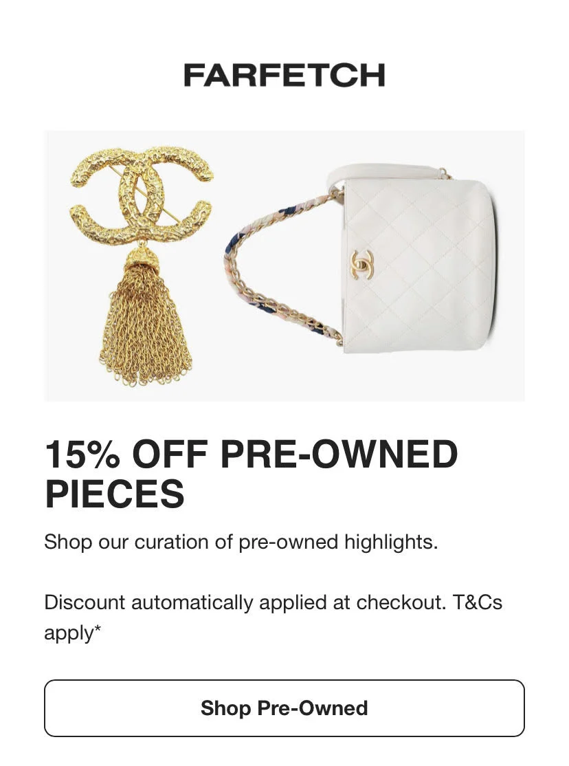 Farfetch uses both text and images minimally in eCommerce emails