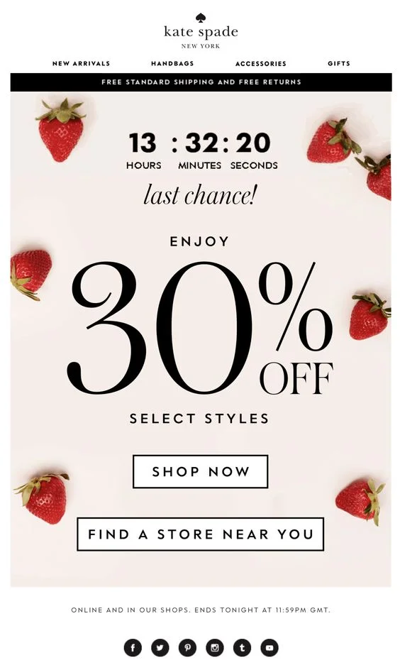 Kate Spade dynamic email with countdown timer for roi email marketing
