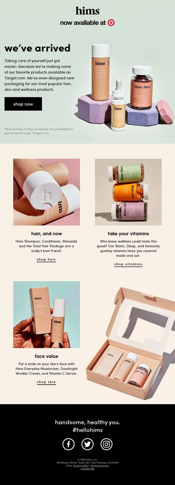 Hims Target product launch email makes smart recommendations to increase ROI on email marketing