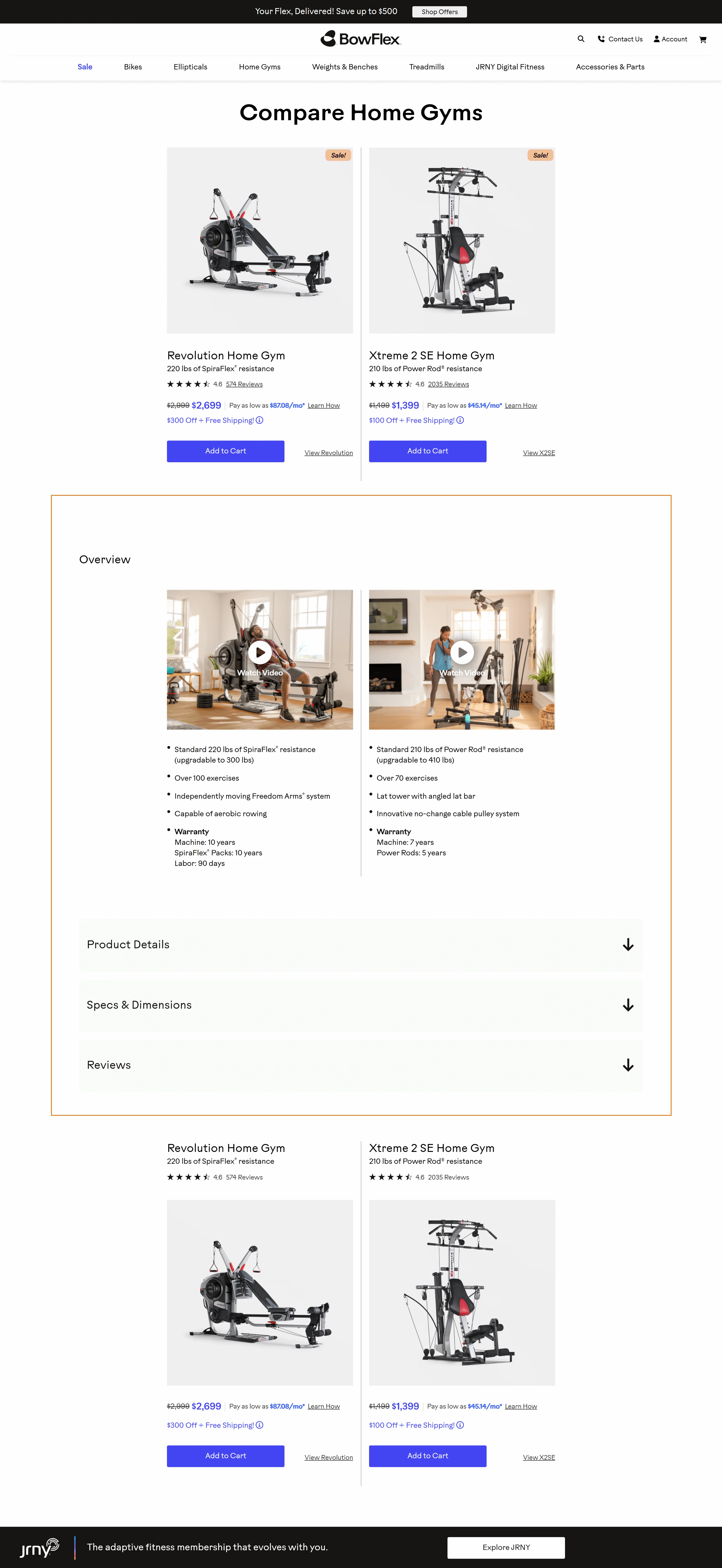 Bowflex comparison landing page example