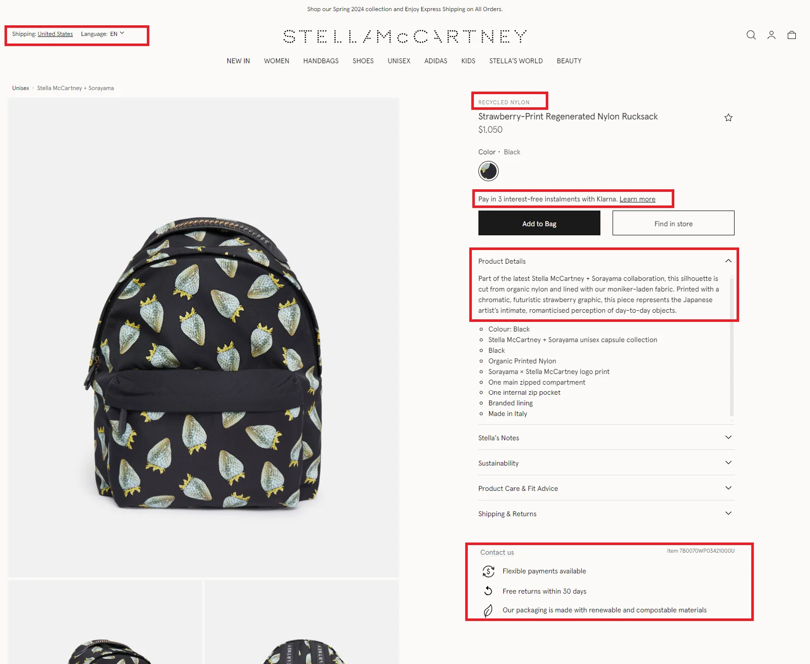 Stella McCartney's product page